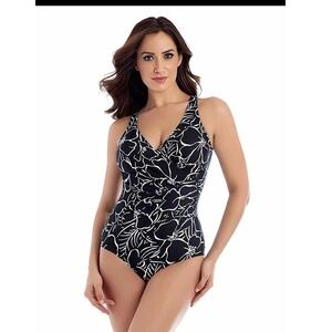 Miraclesuit NWT‎ 3B Savannah Oceanus One Piece Swimsuit Floral Black White Sz 10